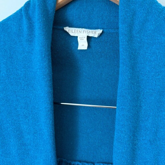 Eileen Fisher Open Front Cardigan Teal Blue Organic Cotton Sz M Casual Office - Picture 3 of 7